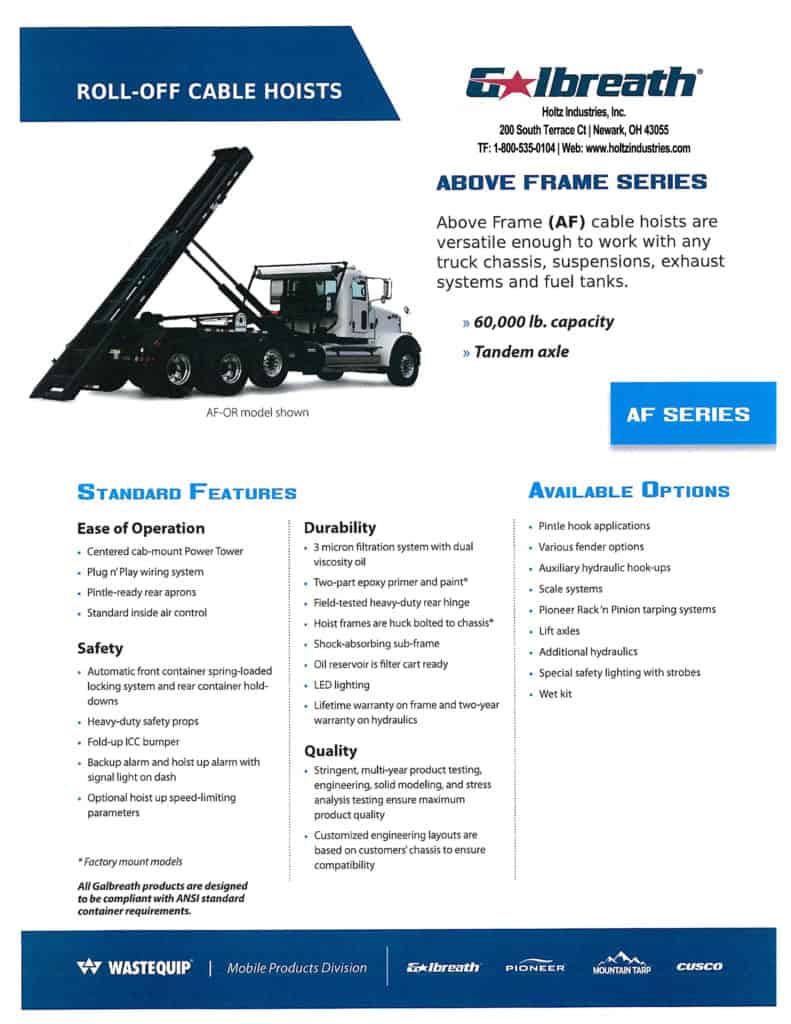 Galbreath AF Series RollOff Cable Hoists Holtz Industries